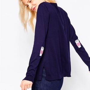 ASOS Navy Blue Sweater with Coffee Cup Elbow Patches - Size US 0